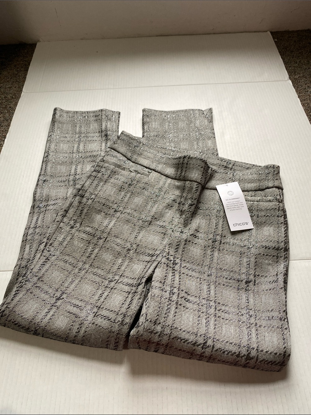 NWT Chicos Brigette So Slimming Plaid Metallic Pants 00R (2R)